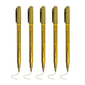 NYGGTYK Lot de 5 marqueurs métalliques dorés - Stylos en tissu doré - Stylos à encre dorée - Stylos dorés pour écrire - Stylos d