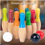 BTSEURY Jeu de quilles en bois pour enfants et adultes, jeu de bowling en bois avec 10 broches, 3 balles et sac en maille pour e