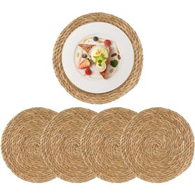 ACUSHLA Lot de 4 sets de table ronds tissés en jacinthe d'eau de 35 cm – Sets de table en osier tissé de qualité supérieure – Ac