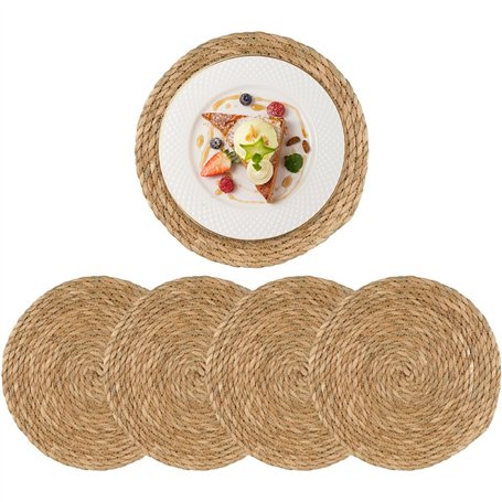 ACUSHLA Lot de 4 sets de table ronds tissés en jacinthe d'eau de 35 cm – Sets de table en osier tissé de qualité supérieure – Ac