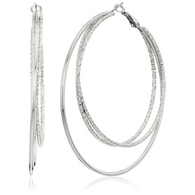 Guess Boucles d'oreilles créoles argentées lisses et texturées