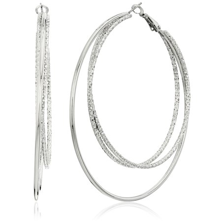 Guess Boucles d'oreilles créoles argentées lisses et texturées