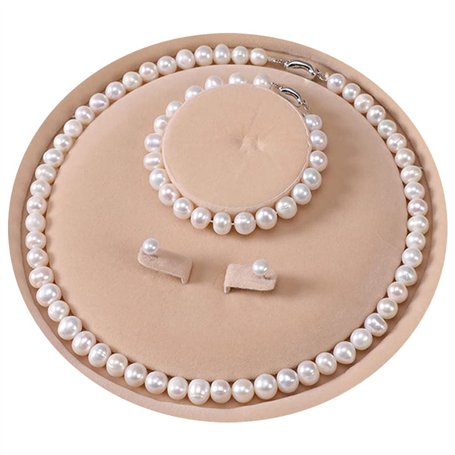 YONGMAN Parure de bijoux avec collier de perles de culture d'eau douce comprenant un superbe bracelet et des boucles d'oreilles