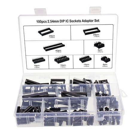Aussel 100 pièces 2.54mm Pitch Dual Row DIP IC Sockets Solder Type Adapter Set 6