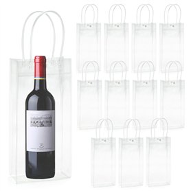 Lot de 12 sacs à glace pour bouteilles : 10 x 25 x 10 cm en PVC transparent