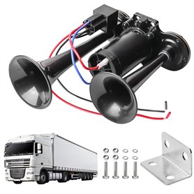 Trintion Klaxon de voiture 12 V 600 dB Double tube Corne à air comprimé Super fort Kit Caravane Sifflet à pression Klaxon pour v