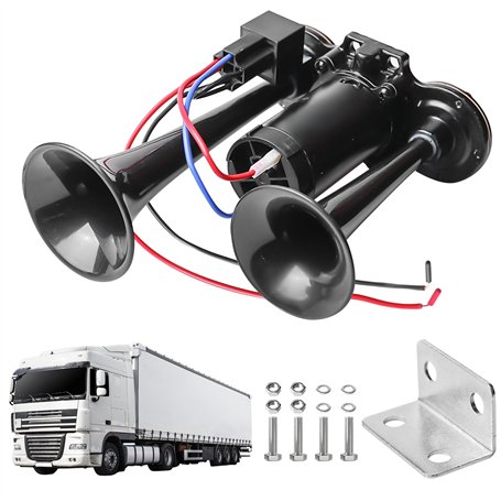 Trintion Klaxon de voiture 12 V 600 dB Double tube Corne à air comprimé Super fort Kit Caravane Sifflet à pression Klaxon pour v
