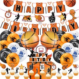 Doyomtoy Lot de 38 ballons de basket-ball d'anniversaire Bannière d'anniversaire Ballon en aluminium Décoration de fête de baske