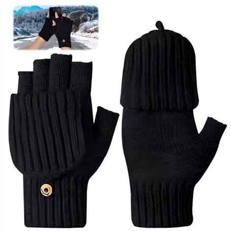 INFOMAG Gants Hiver Homme Femme Mitaine Femme Hiver Chaud Gants Sans Doigts Convertible Demi-Doigts Mitaine avec Couverture Demi