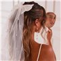 JDCMEI Voile de Mariée avec Nœud Blanc, Voile de Cheveux de Mariée Blanc Perle, Pince à Cheveux en Tulle avec Nœud et Perles Pin