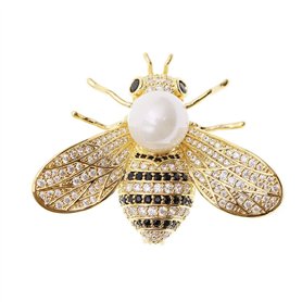 HSQYJ Alliage Broche Abeille Or Plaqué + Cristal + Perle