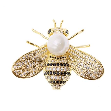 HSQYJ Alliage Broche Abeille Or Plaqué + Cristal + Perle