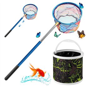 Épuisette pliable rétractable : 150 cm - Épuisette télescopique pliable avec seau - Portable - Épuisette de pêche pour étang