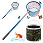 Épuisette pliable rétractable : 150 cm - Épuisette télescopique pliable avec seau - Portable - Épuisette de pêche pour étang