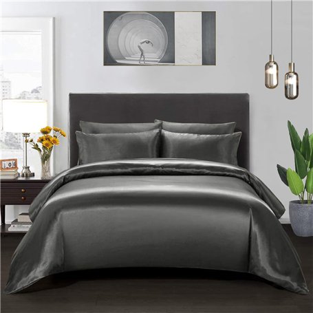 Teamllong Satin Housse de Couette 220x240 Gris