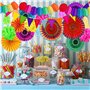 38 Pièces Décoration de fête Fournitures, des Pompons, des Rubans en Tissu et des Guirlandes de Fanions,Ventilateur de Guirlande