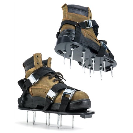 QWORK® Chaussures d'aérateur de pelouse - Base en Plastique Robuste avec Sangle à Boucle en métal et 26 Pointes Haute Performanc