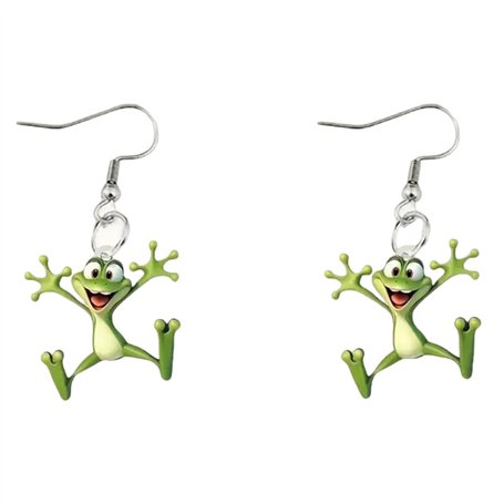 XFSRG Boucles d'Oreilles Femme Fantaisie en Acier Inoxydable Plaqué Argent Grenouille Pendantes Bijoux Créoles pour Toutes Occas