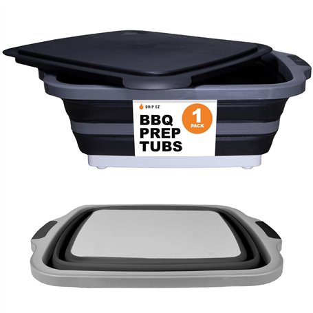 DripEz TUBLD-12BL Bac de préparation pour barbecue avec couvercle noir et planche à découper Design pliable 50