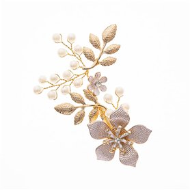 JUSTUSNX Accessoires de cheveux en forme de fleur dorée avec perles et cristaux - Épingles à cheveux de mariage pour femmes et f