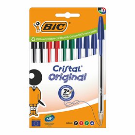Ensemble de Stylos Bic Cristal Bleu Noir Rouge Vert (10 Unités)