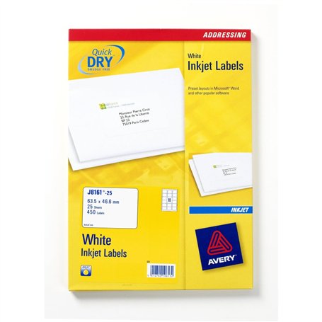 AVERY ZWECKFORM Boîte de 450 étiquettes adresses jet d encre 63