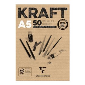 Clairefontaine 975814C Bloc Encollé Papier Kraft - 50 Feuilles Papier Kraft Vergé Brun A5 14