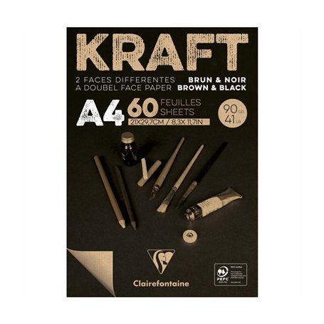 Clairefontaine 975818C Bloc Encollé Papier Kraft Bicolor - 60 Feuilles Papier Kraft Brun et Noir A4 21x29