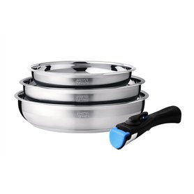 Arthur Martin AM2208 Set de 3 poêles Acier Inoxydable Poignée amovible Tous feux dont induction