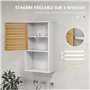 HOMCOM Armoire Murale de Salle de Bain avec Porte à Lattes en Bambou, Meuble de Rangement, étagère réglable, 40l x 20P x 70H cm,
