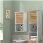HOMCOM Armoire Murale de Salle de Bain avec Porte à Lattes en Bambou, Meuble de Rangement, étagère réglable, 40l x 20P x 70H cm,