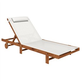 Outsunny Bain de Soleil en Bois Chaise Longue avec roulettes Dossier inclinable en 4 Positions Appui-tête et siège Large en text