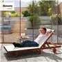 Outsunny Bain de Soleil en Bois Chaise Longue avec roulettes Dossier inclinable en 4 Positions Appui-tête et siège Large en text