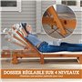 Outsunny Bain de Soleil en Bois Chaise Longue avec roulettes Dossier inclinable en 4 Positions Appui-tête et siège Large en text