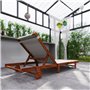 Outsunny Bain de Soleil en Bois Chaise Longue avec roulettes Dossier inclinable en 4 Positions Appui-tête et siège Large en text