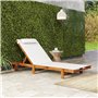 Outsunny Bain de Soleil en Bois Chaise Longue avec roulettes Dossier inclinable en 4 Positions Appui-tête et siège Large en text