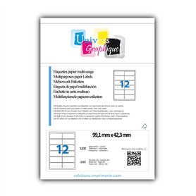 1200 étiquettes 99.1 x 42.3 mm soit 100 planches de 12 étiquettes adresse pour laser