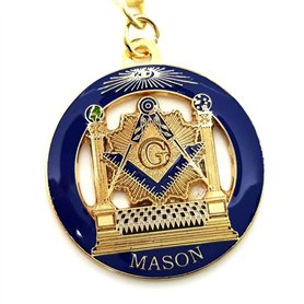 BOBIJOO Jewelry - Porte clé Franc-MaçonEquerre Compas Pavé maçonnique Colonnes Métal argenté et émail bleu