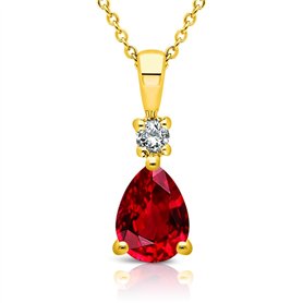 Planetys - Collier Femme Or Jaune 375/1000 Pierre Précieuse Rubis naturel taille poire et Diamant