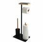 MSV - Combiné WC avec Support Smartphone TEIKI - Porte-Rouleau Papier WC Bambou & Acier + Brosse WC + Supporte 3 Rouleaux de Rec