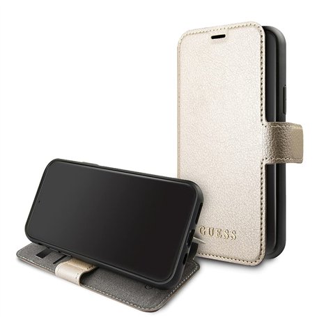 Guess GUFLBKSN58IGLGO Iridescent Collection Étui à Rabat pour Apple iPhone 11 Pro Doré