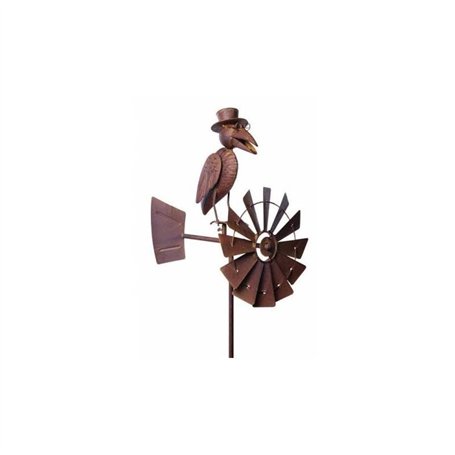 Girouette à Piquer avec Décor Corbeaux et Eolienne Tuteur Mobile à la Force du Vent Fer Marron 30x50x156cm