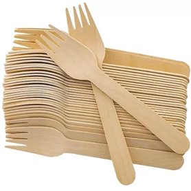 PARENCE.- Lot de 100 Fourchettes en Bois - Couverts en Bois Jetables
