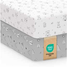 Sweety Fox – Lot de 2 Draps-Housses Lit Bébé en Jersey Doux – Draps Respirants pour Lit Standard