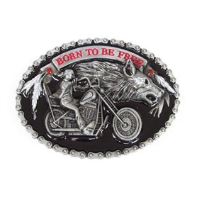 générique Boucle de ceinture moto biker contour style chaine moto et tête de loup. born to be free