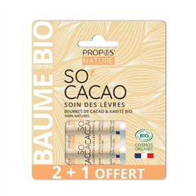 Stick à lèvres So'Cacao Bio - LOT 2 +1 OFFERT - Beurre de karite et de Cacao - 100% naturel - Fabriqué en France -3x3