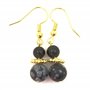 Paire de boucles d'oreilles pendantes avec pierres véritables d'obsidienn "oeil céleste" et obsidienne neige. Montage plaqué or