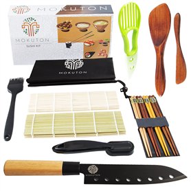 Kit Sushi et Maki - Set Complet pour Sushis ou Makis Maison - 9 Accessoires Haut-de-Gamme - Fabriqué en Bambou - Facile à Utilis