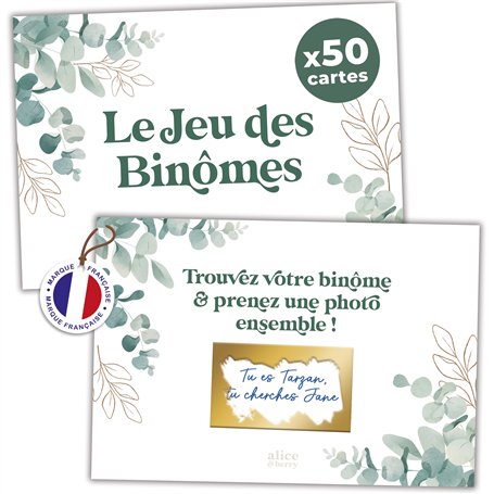 Jeu Binômes Mariage à Gratter - 50 Cartes Personnalisables - Animation Invités Photobooth - Design Eucalyptus Champêtre - Access