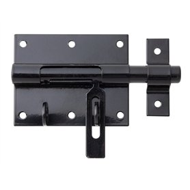 Alberts 137328 Verrou porte-cadenas | avec gâche attachée | plastifié noir | plaque 90 x 73 mm | Ø du boulon 13